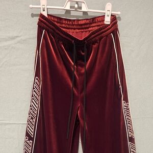 Sporty Trendy Mo&Co Deep Red Velvety DRAWSTRING WIDE LEG PANTS Women's Size S